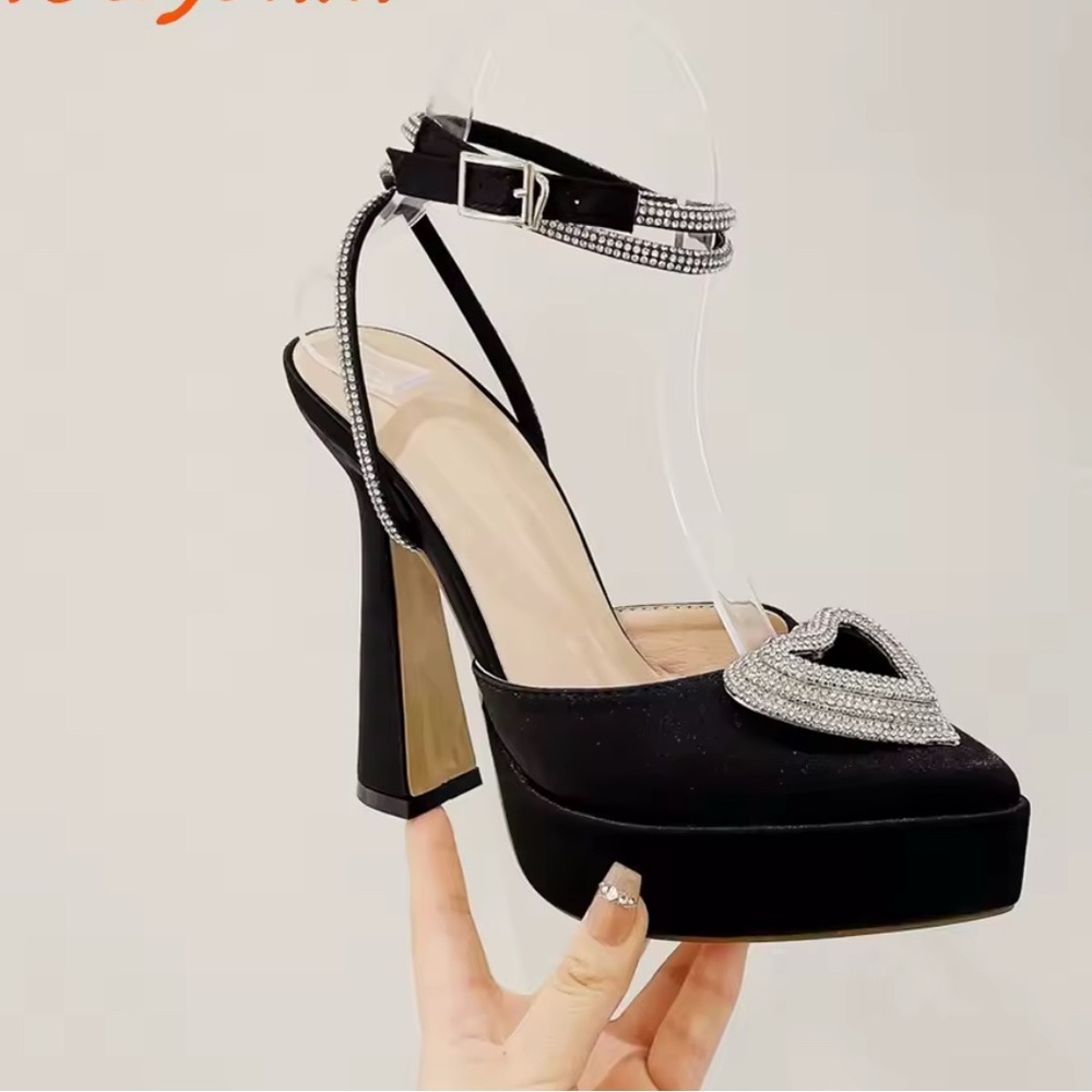 Elegant Black Platform Heels with Rhinestone Accents